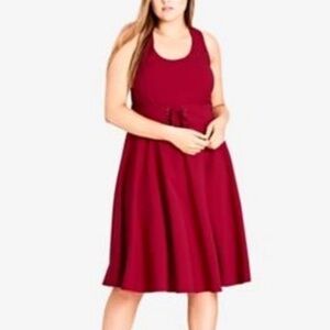 NWT City Chic Corset Waist Fit Flare A-line Midi Dress 18 Cherry Red Sleeveless